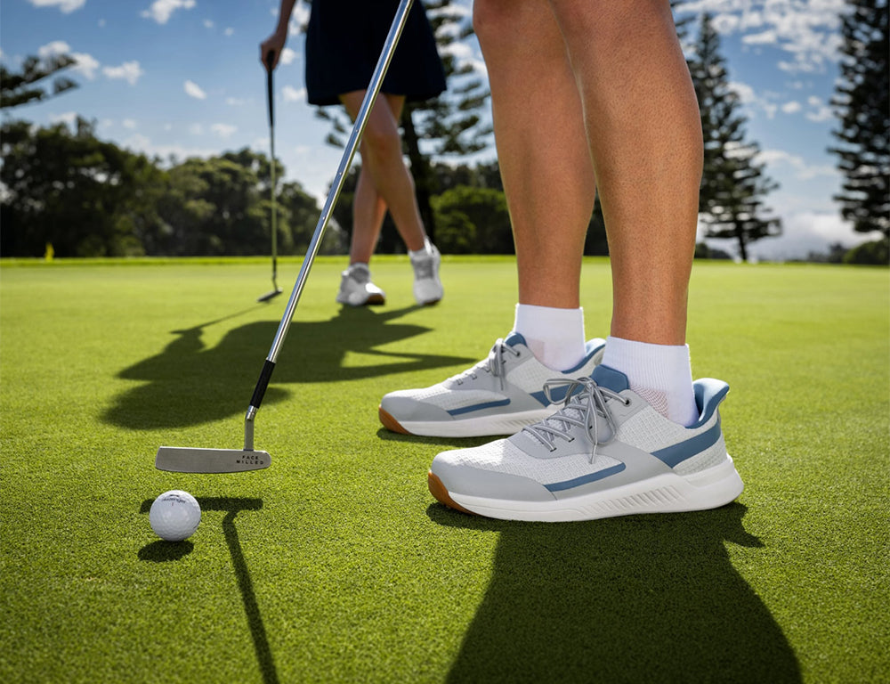 Mens Hands-Free Fairway White Blue Grey Golf Shoes