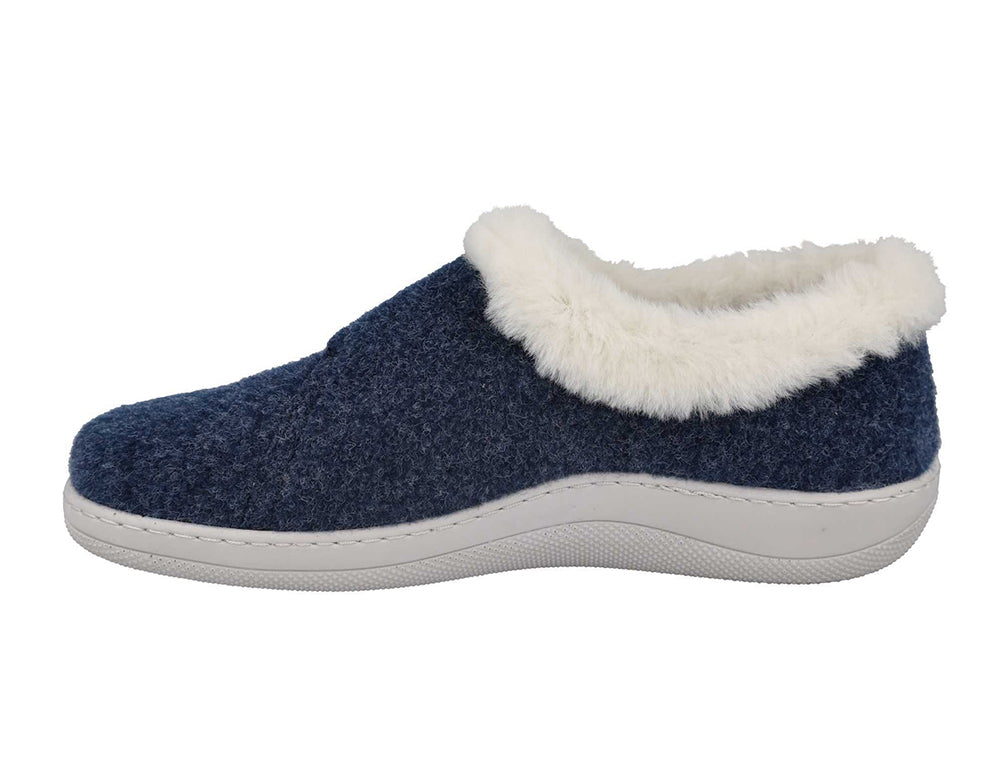 Womens Wide Fit Talala Navy Felt Slippers