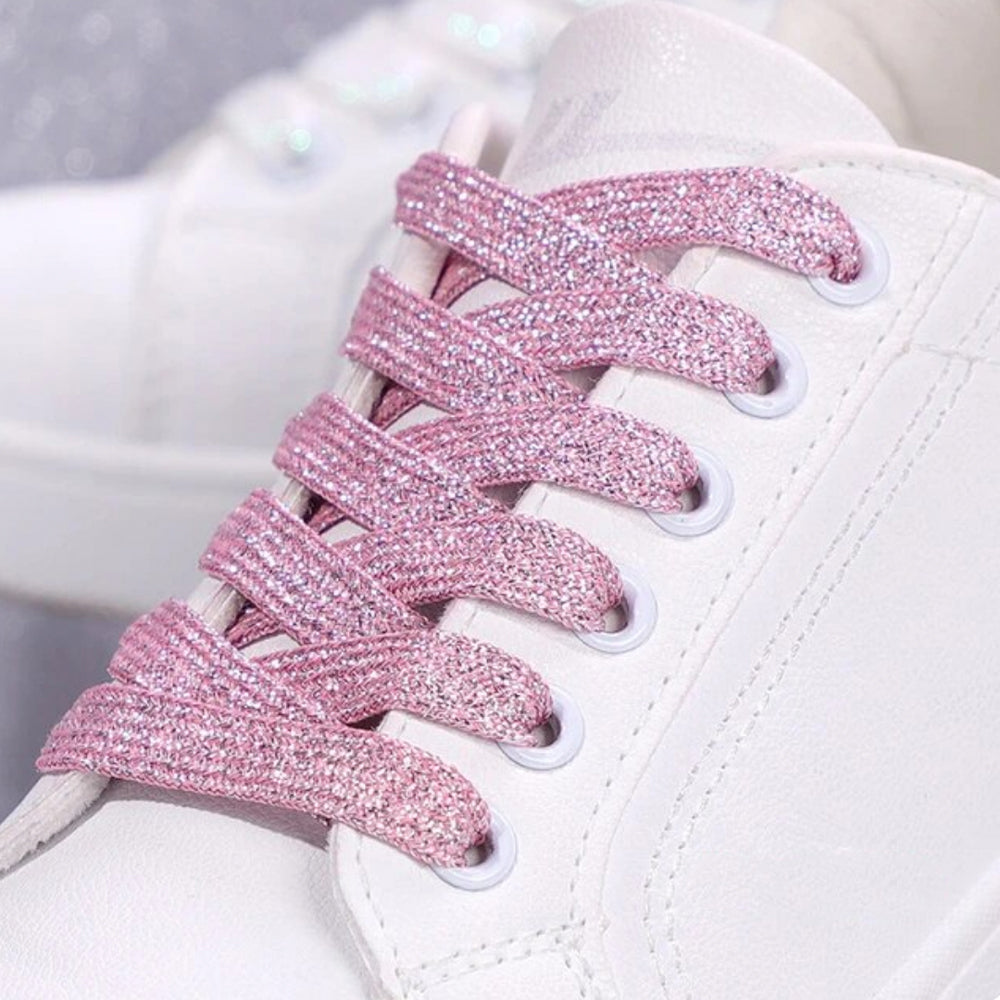 Flat Pink Glitter Shoe Laces