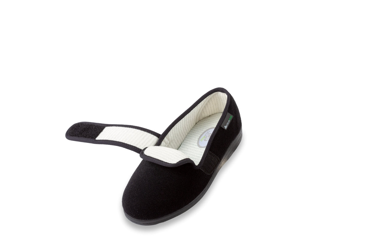 Womens Wide Fitting Adonis Black Slippers